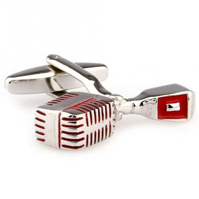 Old-School Broadcast Microphone Silver Red Cufflinks.JPG